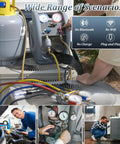 Person using Borescope Camera With Light For Home And Auto Inspections on an HVAC unit with pressure gauges and hoses.