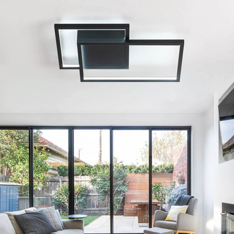 Sleek Square Frame LED Ceiling Light Fixture Dimmable 40W 6000K Cool White Flush Mount Black Finish For Dining Room Kitchen Bedroom Living Room Dope Home Upgrade in modern living room.