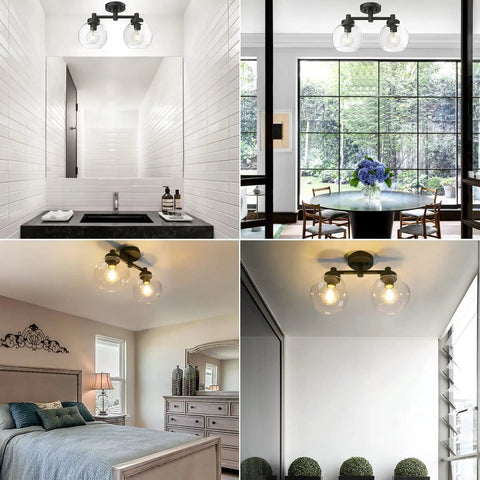Two Light Globe Glass Ceiling Light Fixtures Semi Flush Mount for living room, bathroom, and bedroom in modern retro style.