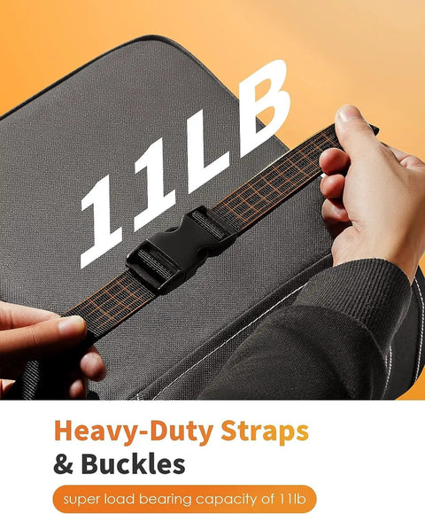 Collapsible Car Trash Bag With Adjustable Headrest Strap, Leakproof Two Gallon Vehicle Organizer, close-up of heavy-duty strap and buckle.