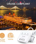 Six Foot Power Strip With Three Outlets And Four USB Ports Including One USB C For Cruise Ship Travel ETL Listed White