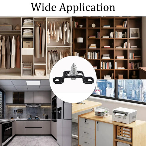 Dead Nuts Secure Hidden Panel Connectors Quick Lock Cabinet Fasteners With Included Screws Heavy Duty concealed slide buckles in black displayed in interior designs.