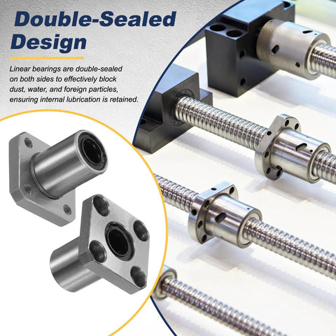 Two Pack LMK8UU 8mm Bore Linear Ball Bearings With Square Flange And Double Sided Rubber Seal For CNC Machines And 3D Printers ABEC3 Precision, Smooth Motion, Easy Mounting, Built To Last, Heavy Load Capacity on threaded rods