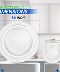 16 Inch Microwave Turntable Plate Replacement Fits WB49X10166 Glass Plate shown with dimensions in kitchen setting