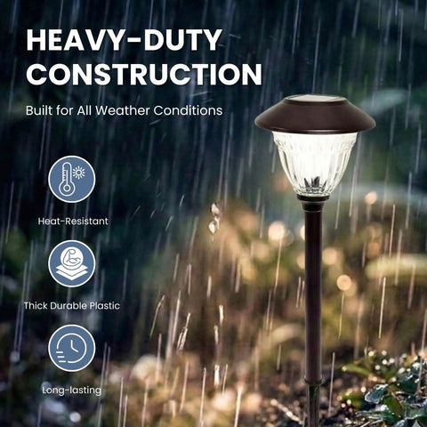 Ultra Bright 10 Pack IP65 Waterproof Solar Path Lights Outdoor Bronze Finish With Patterned Glass And Stainless Steel Stakes heavy-duty construction in rain