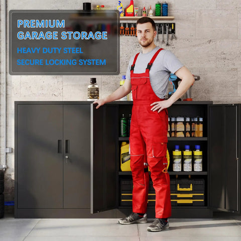 Locking Metal Storage Cabinet With Two Adjustable Shelves 36 Inch High Built To Last Tough As Nails Heavy Duty Steel Security Cabinet for garage