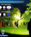Rechargeable LED Spotlight Flashlight 2500 Lumens With Four Modes illuminating a yard from a distance, IPX5 waterproof searchlight