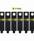 Heavy-Duty Cord Wrap Straps 13 Inch Six Pack Hook And Loop Cable Organizer in black, displayed in a row with labels visible.