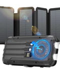 20000mAh Solar Power Bank Portable Charger With Built In Cables And Wireless Charging, IPX5 Waterproof, with solar panels open