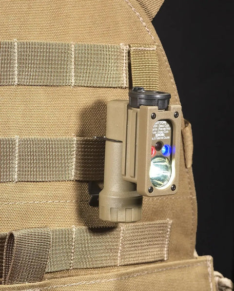 Sidewinder Compact 55 Lumen Hands Free Military Tac Ready Flashlight With Helmet And MOLLE Mount on tactical vest
