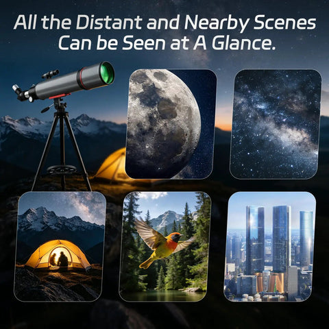 90mm Refractor Telescope For Adults And Kids Beginners With 600mm Focal Length And Fully Coated Green Optics Glass Delivers Bright Clear Views For Easy Stargazing At Home, tripod-mounted