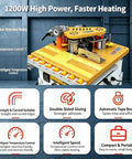 Heavy Duty Portable Edge Banding Machine With Automatic Tape Cutting For Straight And Curved Woodworking Projects, showing 1200W heating features.