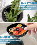 Matte Black Stainless Steel Sink Basket Strainer Stopper, 2 Pack, universal kitchen drain strainer with anti-clog feature