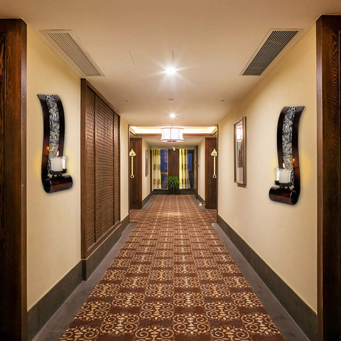 Upgrade Your Vibe With These Badass Antique Bronze Wall Sconces Featuring Openwork Glass Shade Tealight Holders in modern hallway.