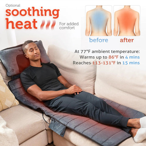 Full Body Massage Mat With Movable Neck Pillow Ten Vibrating Motors And Four Heating Pads From Neck To Feet For Deep Back And Leg Massage