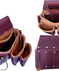 Built Tough Full Grain Leather Pro Grade Framer Tool Rig With Multi Pockets, Hammer Holder, 2 Pouches And Belt, top view