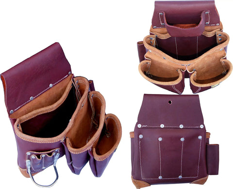 Built Tough Full Grain Leather Pro Grade Framer Tool Rig With Multi Pockets, Hammer Holder, 2 Pouches And Belt, top view