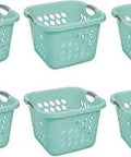 Ultra Square 1.5 Bushel Laundry Basket With Comfort Handles Plastic Tote For Easy Carry To And From The Laundry Room Aqua Chrome Six Pack