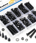 M5 Screw Kit 280Pcs with Nuts Lock Washers Flat Washers Grade 10.9 Alloy Steel Hex Socket Button Head Black Screws
