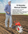 Man using Hand Push Garden Seeder Roller Planter For Easy Seed Drop In One Handy Machine For Corn Soy Peanut Cotton Soybean