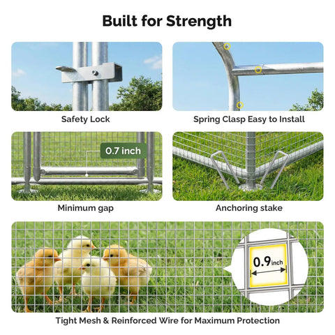 Heavy Duty Metal Chicken Coop Run With Galvanized Hardware Cloth For 20 Birds In The Yard Walk In Poultry Cage With Waterproof Cover