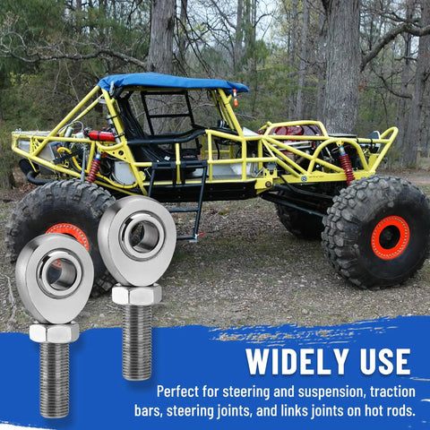 Beefed Up One Half Inch Heim Joint Kit Left And Right Hand Thread Rod Ends With Jam Nut, Heat Treated And Hard Chrome Plated For Up To 16,238 Lbs Load, Perfect For Steering And Suspension, Traction Bars And Steering Joints on off-road buggy