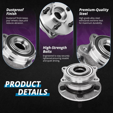 Front Wheel Bearing Hub Assembly Pair Fits 2007-2014 Hyundai Santa Fe 2013-2014 Santa Fe Sport 2007-2012 Veracruz 2011-2015 Kia Sorento Non-ABS 5 Lug Bolt-On Replacement Kit Direct Fit steel construction