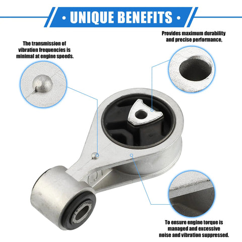 Bolt On Engine Mount Bracket For Nissan Rogue 2008 To 2013 Rogue Select 2014 To 2015 XTrail 2008 To 2013 Sentra 2007 To 2012 OE 11350JY20A Direct Fit Anti Deform Metal Silver Tone Mount Bracket To Stop Rattle And A Smooth Ride with labeled benefits