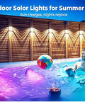 Eight Pack Solar Fence Lights For Outdoor Deck And Patio Vibe Dusk To Dawn Waterproof Post Lights illuminating poolside