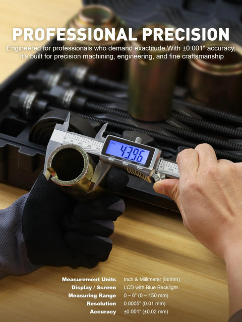 Rechargeable Digital Caliper Six Inch With Backlit LCD Screen And Auto Off All Metal Zinc Alloy Frame For Serious DIY Use