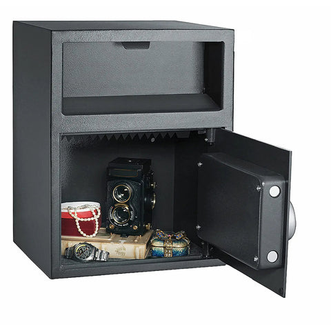 Drop Safe For Cash Drops With Digital Keypad And Two Manual Override Keys Wall Or Floor Mounted Electronic Safe Deposit Box open with items