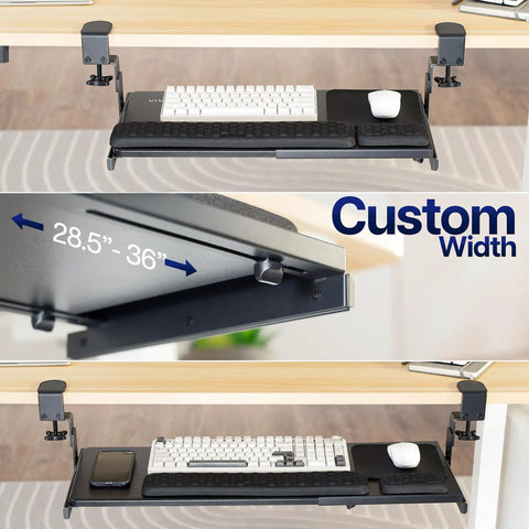 Large Height And Width Adjustable Under Desk Keyboard Tray With C-Clamp Mount System, Extends From 22.5 To 30 Inches, Black