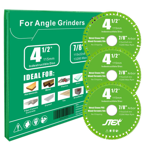 JTEX 4-1/2 in Indestructible Diamond Disc for angle grinders, 7/8 in arbor, multi-material, 3-pack