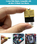 Plug And Play Manual Reset Fuse Block Kit With 3A 5A 7A 10A 15A 20A 25A 30A Blade Fuses In A 32V DC Assortment For Boats, Trucks, SUVs And Motorcycles With Marine Grade Protection And Quick Reset, 32VDC 20A blade fuse held by hand