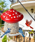 Heavy Duty Metal Mushroom Bird Feeder For Outdoor Hanging In The Garden Or Yard, Cute Red Bird Feeder That Attracts More Birds