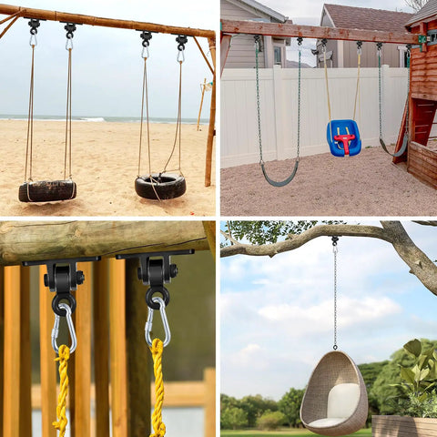 Heavy Duty Swing Hangers For Wooden Play Sets And Porches Indoor Outdoor Swing Brackets With Snap Hooks Durable Playground Hardware 2 Pack Black Includes Screws For Concrete Or Wood Easy Mounting