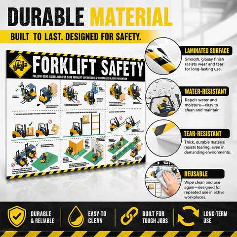 Two Laminated Forklift Safety Posters Set 17 By 24 Inches OSHA Compliant Wall Signs With Easy Operation Rules And Visual Guides For Warehouse And Distribution Center And Industrial Use. laminated forklift safety poster with durable, water-resistant surface