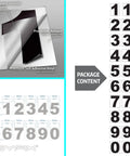 6 Inch Self Adhesive Address Number Stickers Premium Die Cut Vinyl Pre Spaced For Mailboxes Doors Windows Cars Homes Indoor Or Outdoor Use Two Sets Included Make Your House Numbers Pop with package content shown in grid, illustrating numbers 1-9, 0 twice in two columns.