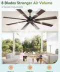 65 Inch Outdoor Ceiling Fan With Remote No Light Damp Rated Black Modern Design 6 Speed Reversible DC Motor installed on patio