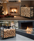 34 Inch Firewood Rack With Log Carrier Bag For Outdoor And Indoor Use Beefy Heavy Duty Metal Fire Wood Holder Rustproof Storage