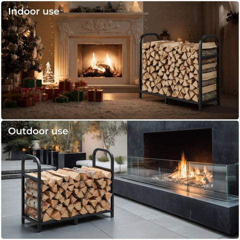 34 Inch Firewood Rack With Log Carrier Bag For Outdoor And Indoor Use Beefy Heavy Duty Metal Fire Wood Holder Rustproof Storage