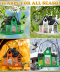 Outdoor Solar Powered Bird Feeder For Cardinals Large White Hanging Metal Wild Bird Feeder With Squirrel Proof Design shown in different seasons