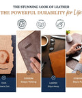 Comparison of cork, leather, and vegan leather materials for desk pads, highlighting durability and eco-friendliness.