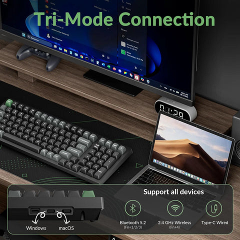 Slick Wireless Mechanical Keyboard With Numeric Keypad Featuring 8000Hz Polling Rate And Rock Solid Pbt Keycaps showcasing tri-mode connection options.