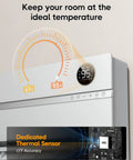 Smart Wall Space Heater For Bedroom, 1500W, 120 Degree Vertical Oscillation with adjustable thermostat control panel.
