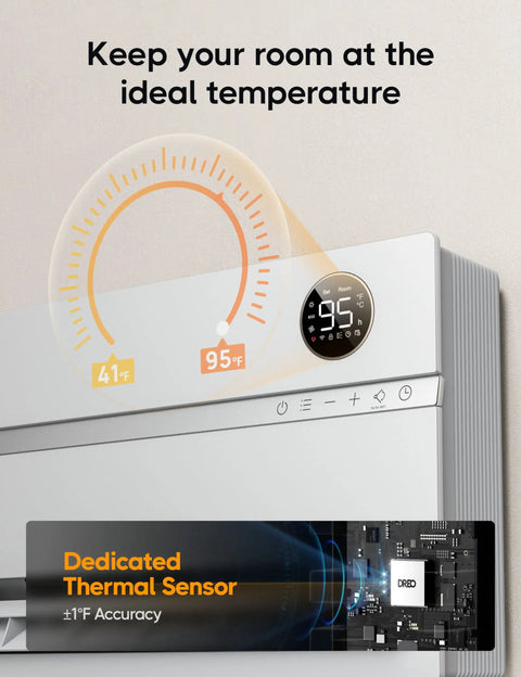 Smart Wall Space Heater For Bedroom, 1500W, 120 Degree Vertical Oscillation with adjustable thermostat control panel.