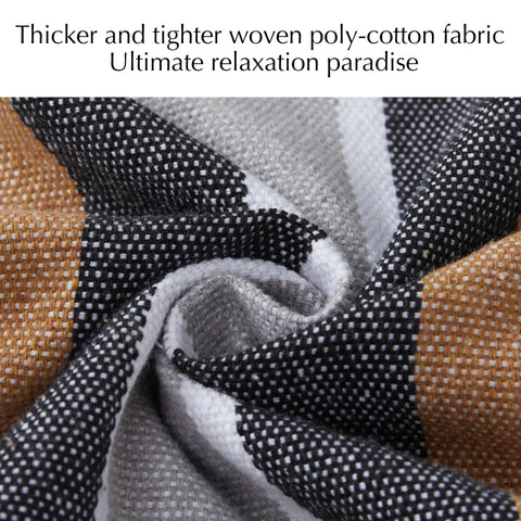 Close-up of thick woven fabric in coffee color, part of Outdoor Double Hammock For Patio And Garden, Brazilian style cotton blend.