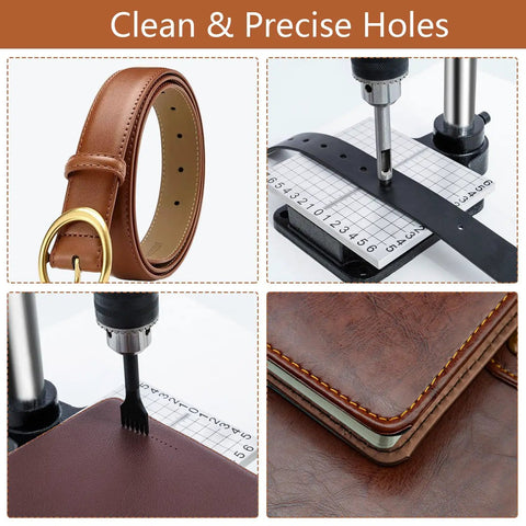 Heavy Duty Manual Leather Hole Puncher And Press Tool Set For Leatherworking DIY Crafting Includes 13 Punches For Punching Holes Rivets And Snaps With Durable PP And Aluminum Plate used on leather belt and wallet