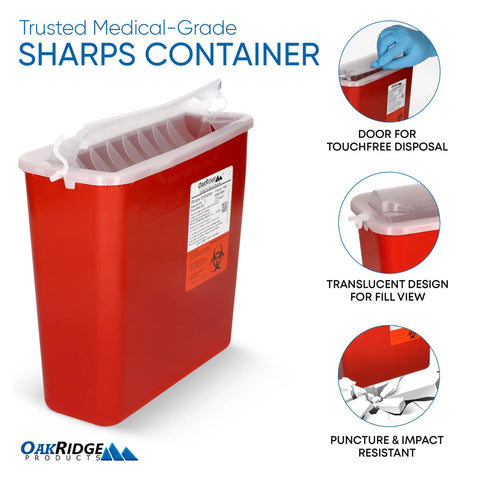 5 Quart Sharps Container 3 Pack For Home And Professional Use With Horizontal Drop Lid And Dual Levers For Safe Biohazard Needle And Syringe Disposal CDC Certified red container
