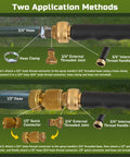 Two application methods for Go-To Two Pack High Pressure Hose Nozzle Set With 3/4" and 1/2" hose connections shown in diagram.